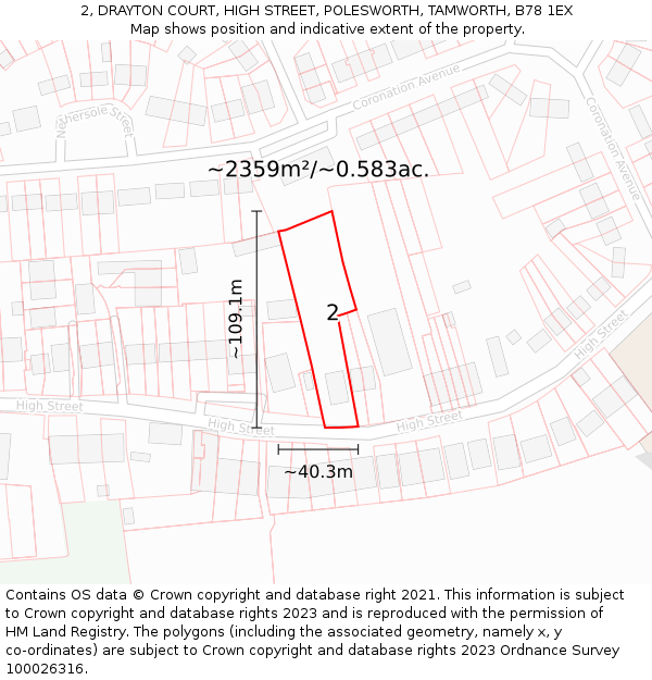 2, DRAYTON COURT, HIGH STREET, POLESWORTH, TAMWORTH, B78 1EX: Plot and title map