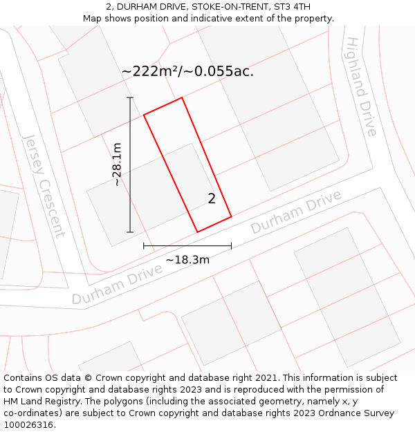 2, DURHAM DRIVE, STOKE-ON-TRENT, ST3 4TH: Plot and title map