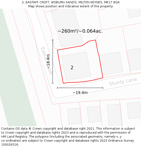 2, EASTAFF CROFT, WOBURN SANDS, MILTON KEYNES, MK17 8GA: Plot and title map