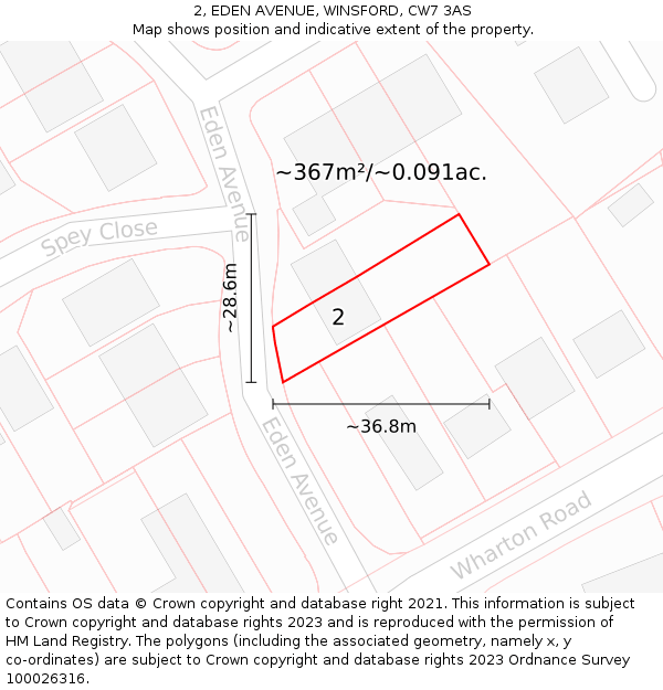 2, EDEN AVENUE, WINSFORD, CW7 3AS: Plot and title map