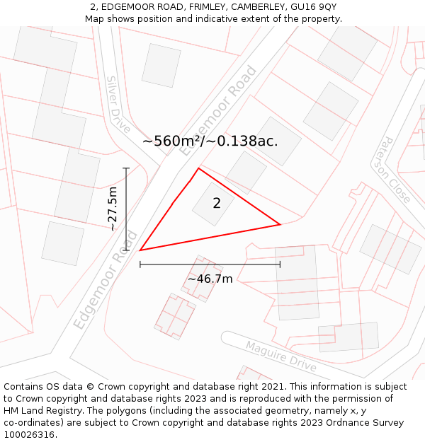 2, EDGEMOOR ROAD, FRIMLEY, CAMBERLEY, GU16 9QY: Plot and title map