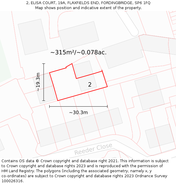 2, ELISA COURT, 19A, FLAXFIELDS END, FORDINGBRIDGE, SP6 1FQ: Plot and title map