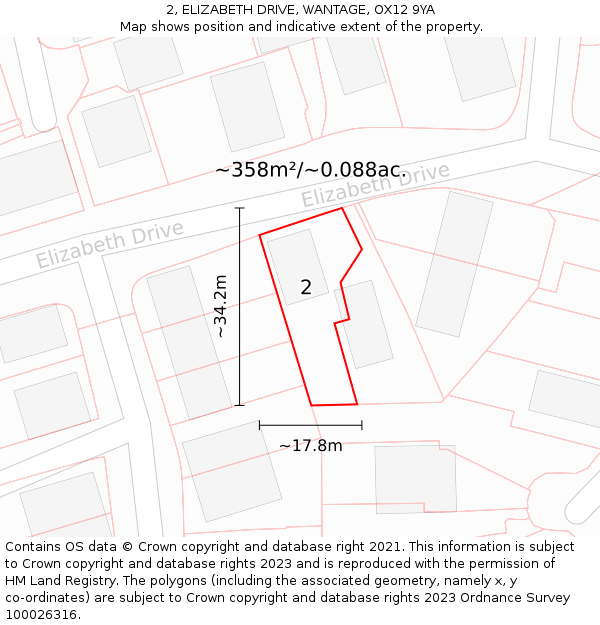 2, ELIZABETH DRIVE, WANTAGE, OX12 9YA: Plot and title map