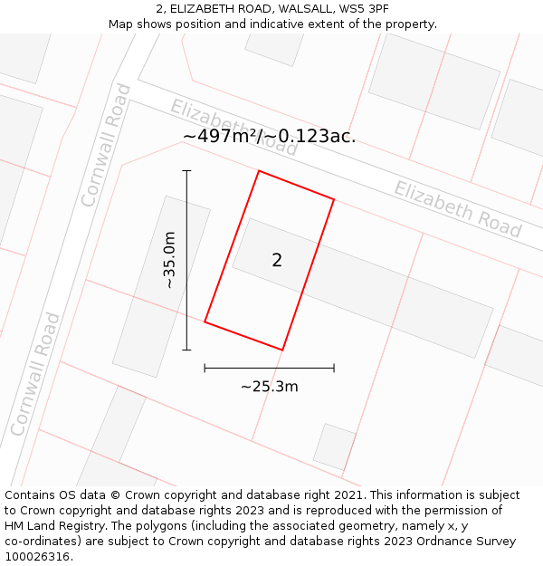 2, ELIZABETH ROAD, WALSALL, WS5 3PF: Plot and title map