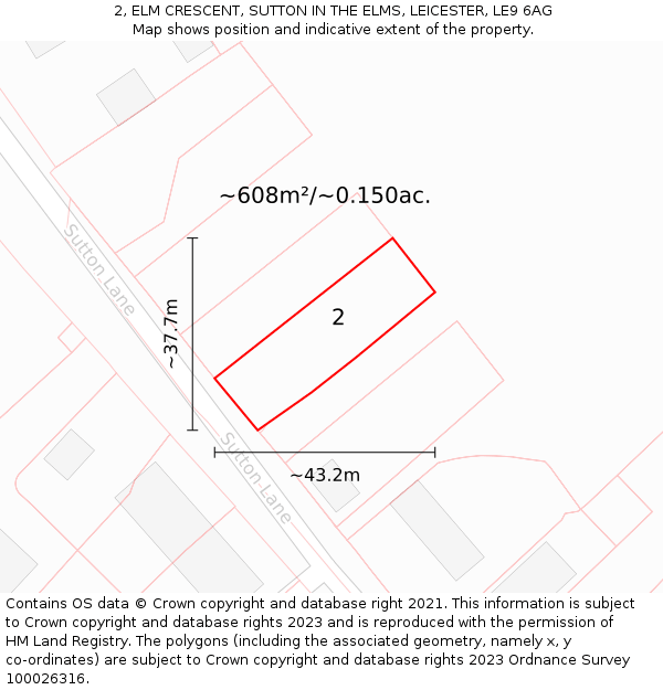 2, ELM CRESCENT, SUTTON IN THE ELMS, LEICESTER, LE9 6AG: Plot and title map