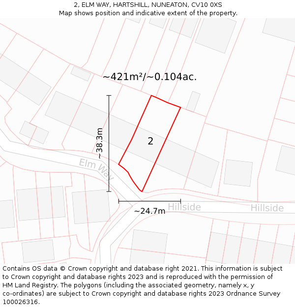 2, ELM WAY, HARTSHILL, NUNEATON, CV10 0XS: Plot and title map