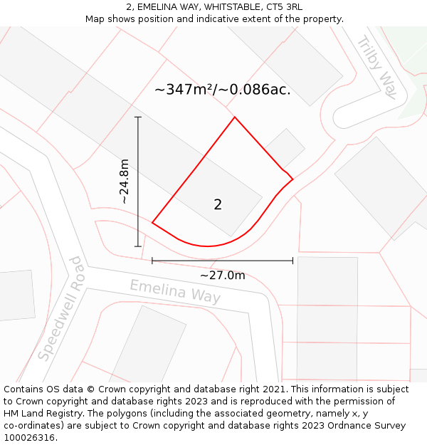 2, EMELINA WAY, WHITSTABLE, CT5 3RL: Plot and title map