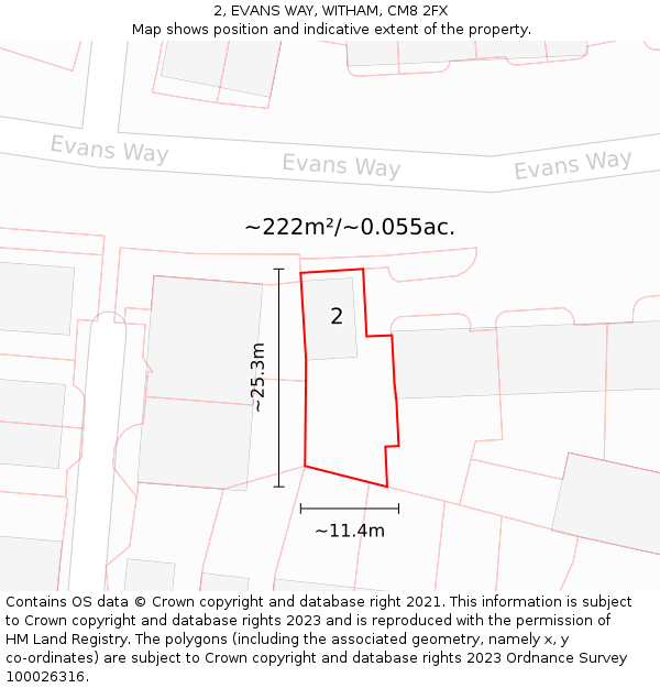 2, EVANS WAY, WITHAM, CM8 2FX: Plot and title map