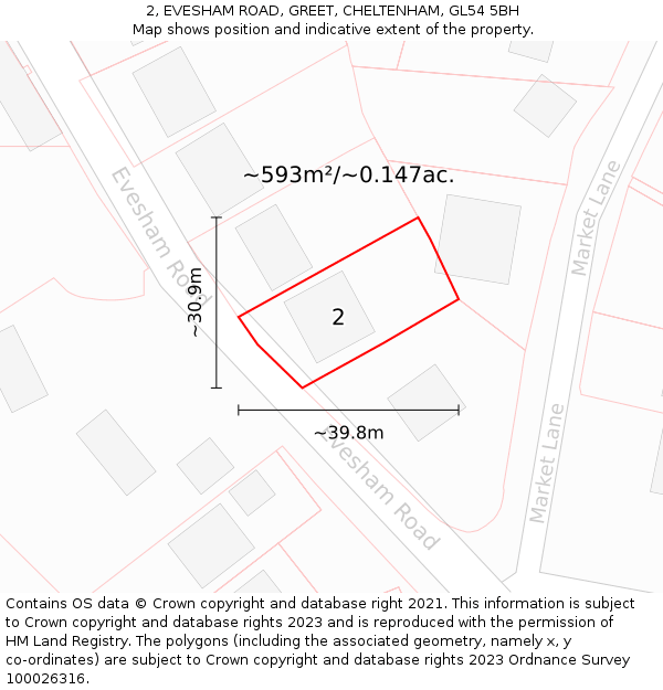 2, EVESHAM ROAD, GREET, CHELTENHAM, GL54 5BH: Plot and title map