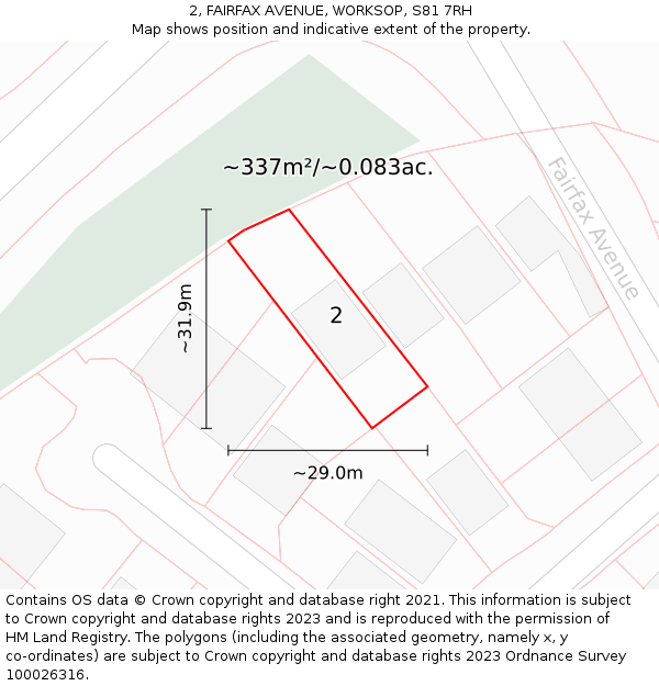 2, FAIRFAX AVENUE, WORKSOP, S81 7RH: Plot and title map