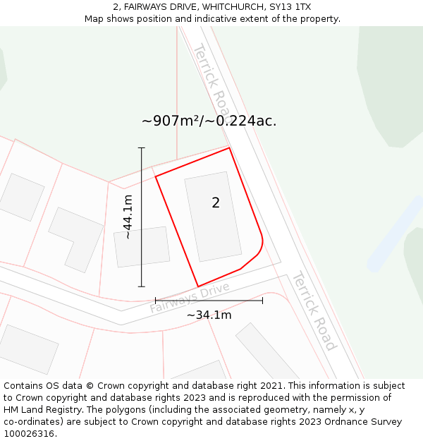 2, FAIRWAYS DRIVE, WHITCHURCH, SY13 1TX: Plot and title map