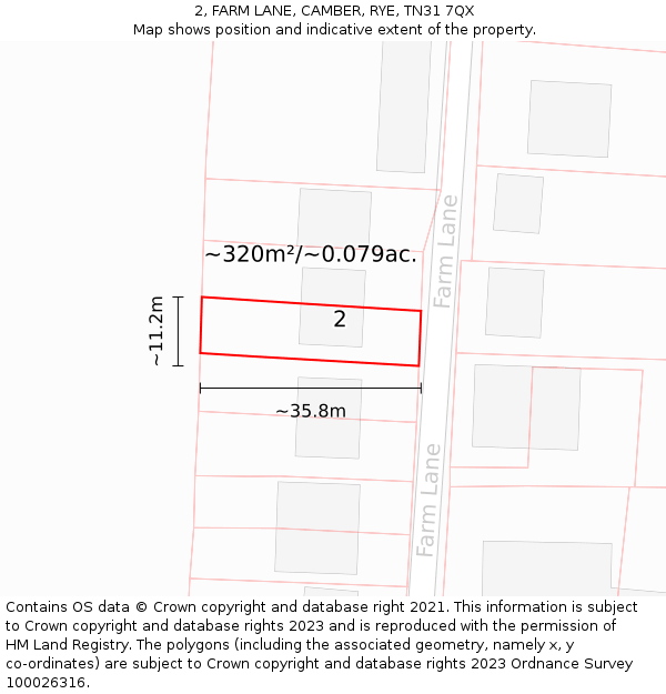 2, FARM LANE, CAMBER, RYE, TN31 7QX: Plot and title map