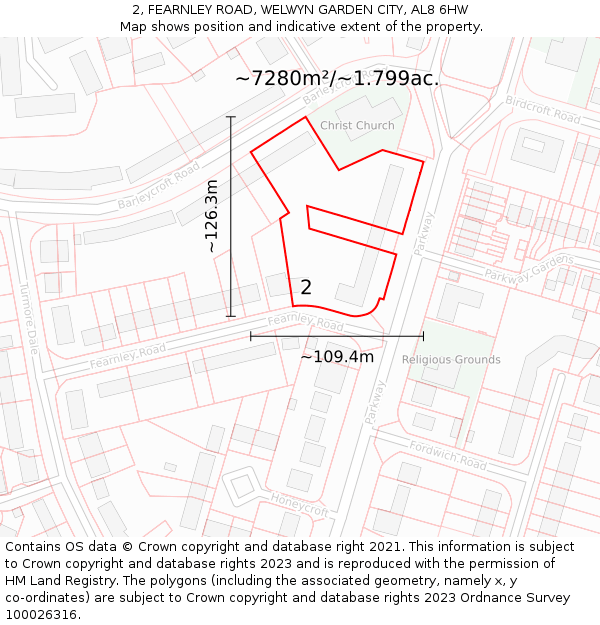 2, FEARNLEY ROAD, WELWYN GARDEN CITY, AL8 6HW: Plot and title map