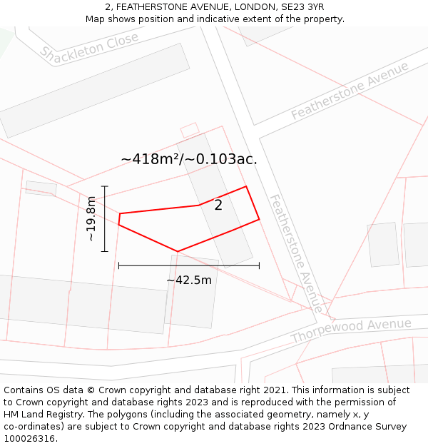 2, FEATHERSTONE AVENUE, LONDON, SE23 3YR: Plot and title map