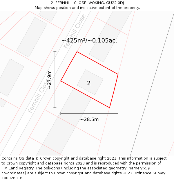 2, FERNHILL CLOSE, WOKING, GU22 0DJ: Plot and title map