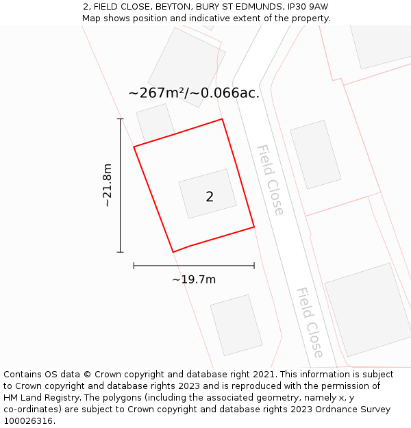2, FIELD CLOSE, BEYTON, BURY ST EDMUNDS, IP30 9AW: Plot and title map