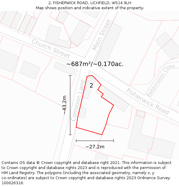 2, FISHERWICK ROAD, LICHFIELD, WS14 9LH: Plot and title map