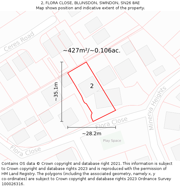 2, FLORA CLOSE, BLUNSDON, SWINDON, SN26 8AE: Plot and title map