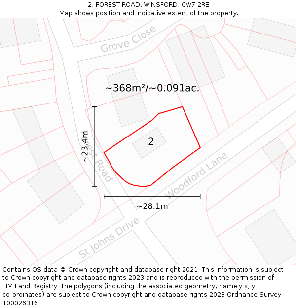 2, FOREST ROAD, WINSFORD, CW7 2RE: Plot and title map