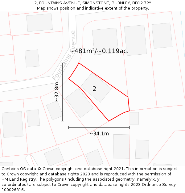 2, FOUNTAINS AVENUE, SIMONSTONE, BURNLEY, BB12 7PY: Plot and title map