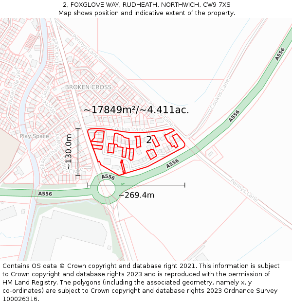 2, FOXGLOVE WAY, RUDHEATH, NORTHWICH, CW9 7XS: Plot and title map