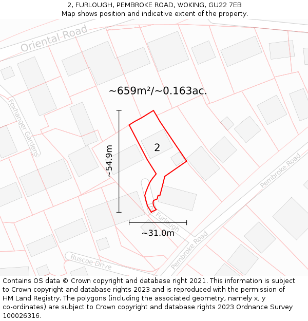 2, FURLOUGH, PEMBROKE ROAD, WOKING, GU22 7EB: Plot and title map