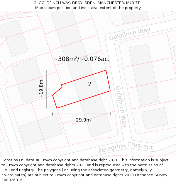 2, GOLDFINCH WAY, DROYLSDEN, MANCHESTER, M43 7TH: Plot and title map