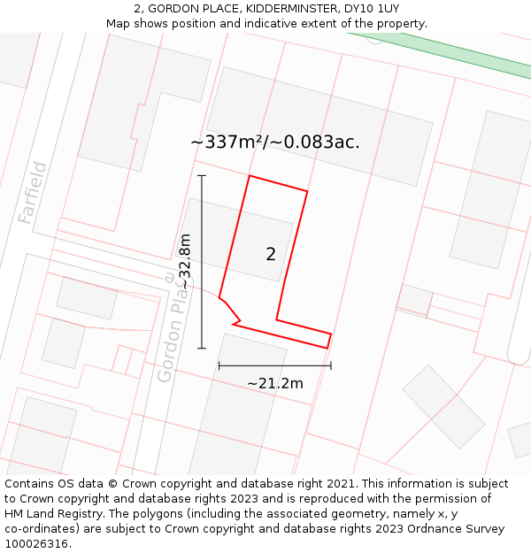 2, GORDON PLACE, KIDDERMINSTER, DY10 1UY: Plot and title map