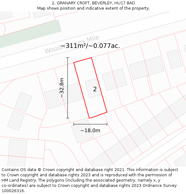 2, GRANARY CROFT, BEVERLEY, HU17 8AD: Plot and title map