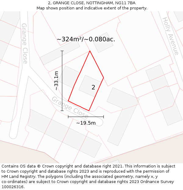 2, GRANGE CLOSE, NOTTINGHAM, NG11 7BA: Plot and title map