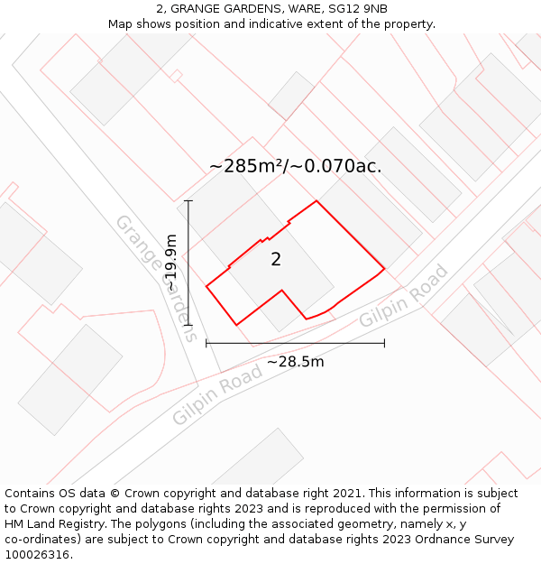 2, GRANGE GARDENS, WARE, SG12 9NB: Plot and title map