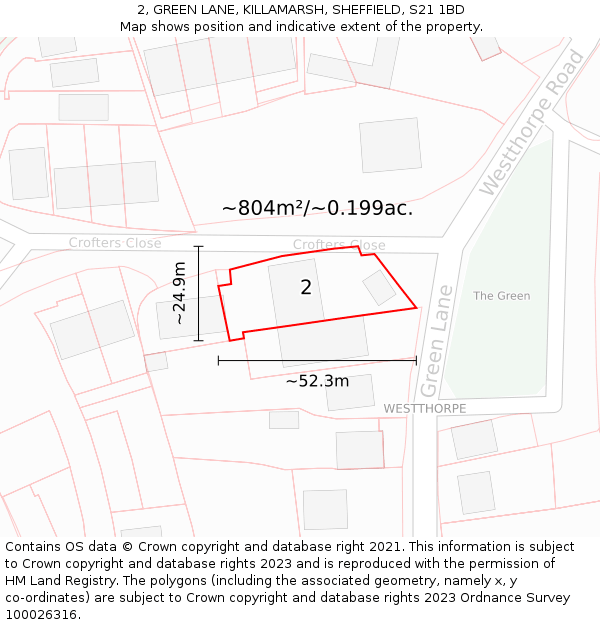 2, GREEN LANE, KILLAMARSH, SHEFFIELD, S21 1BD: Plot and title map