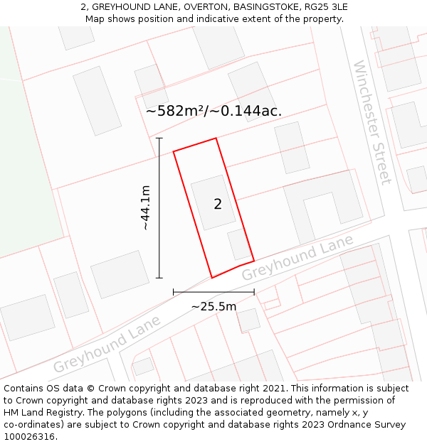 2, GREYHOUND LANE, OVERTON, BASINGSTOKE, RG25 3LE: Plot and title map