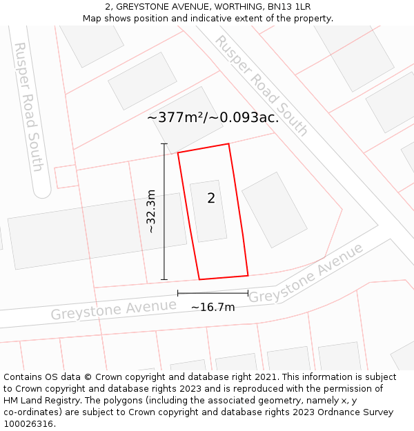 2, GREYSTONE AVENUE, WORTHING, BN13 1LR: Plot and title map