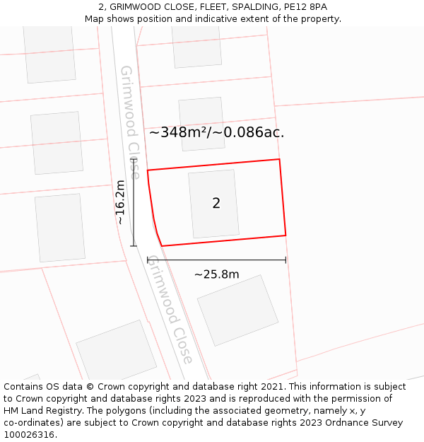 2, GRIMWOOD CLOSE, FLEET, SPALDING, PE12 8PA: Plot and title map