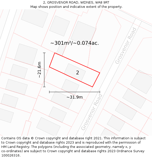 2, GROSVENOR ROAD, WIDNES, WA8 9RT: Plot and title map