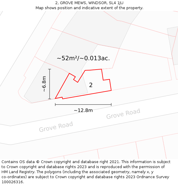 2, GROVE MEWS, WINDSOR, SL4 1JU: Plot and title map