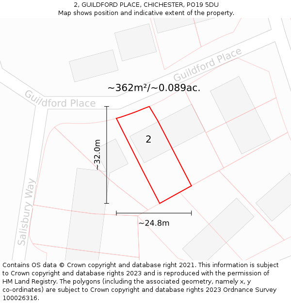 2, GUILDFORD PLACE, CHICHESTER, PO19 5DU: Plot and title map