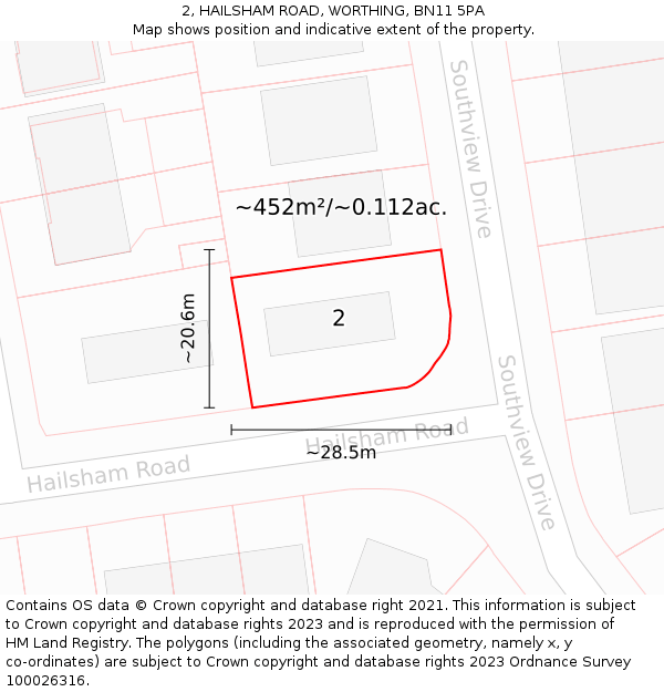 2, HAILSHAM ROAD, WORTHING, BN11 5PA: Plot and title map