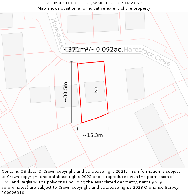 2, HARESTOCK CLOSE, WINCHESTER, SO22 6NP: Plot and title map