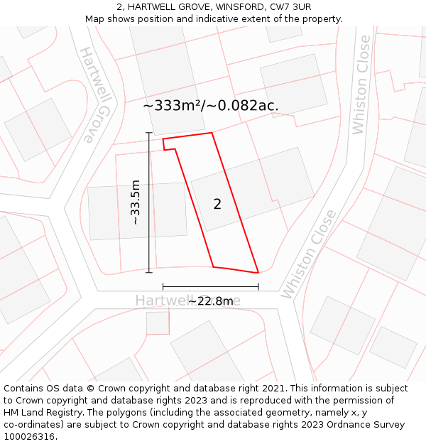 2, HARTWELL GROVE, WINSFORD, CW7 3UR: Plot and title map