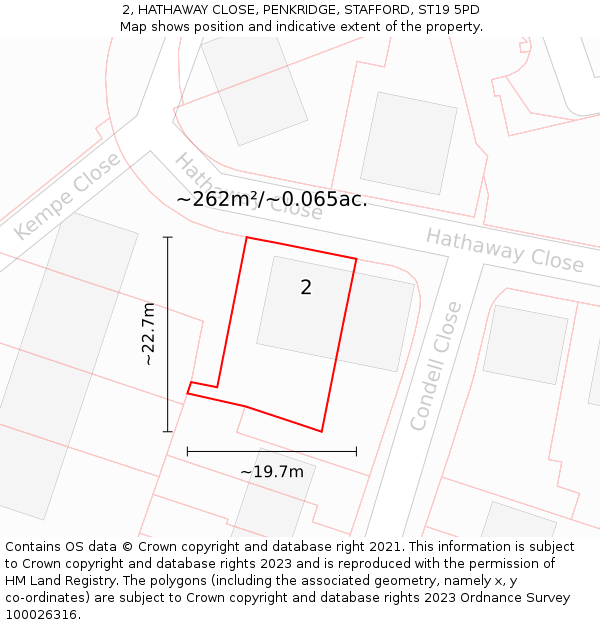 2, HATHAWAY CLOSE, PENKRIDGE, STAFFORD, ST19 5PD: Plot and title map