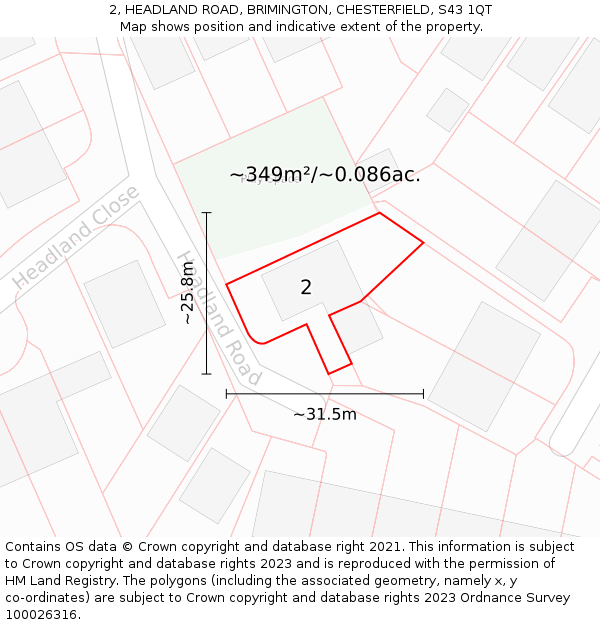 2, HEADLAND ROAD, BRIMINGTON, CHESTERFIELD, S43 1QT: Plot and title map