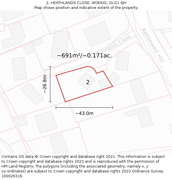 2, HEATHLANDS CLOSE, WOKING, GU21 4JH: Plot and title map