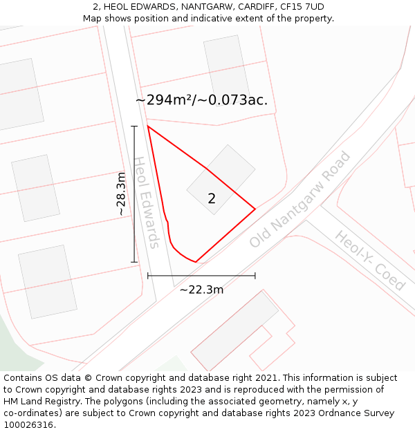 2, HEOL EDWARDS, NANTGARW, CARDIFF, CF15 7UD: Plot and title map