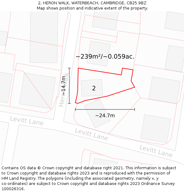 2, HERON WALK, WATERBEACH, CAMBRIDGE, CB25 9BZ: Plot and title map