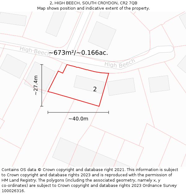 2, HIGH BEECH, SOUTH CROYDON, CR2 7QB: Plot and title map