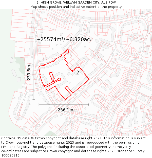 2, HIGH GROVE, WELWYN GARDEN CITY, AL8 7DW: Plot and title map