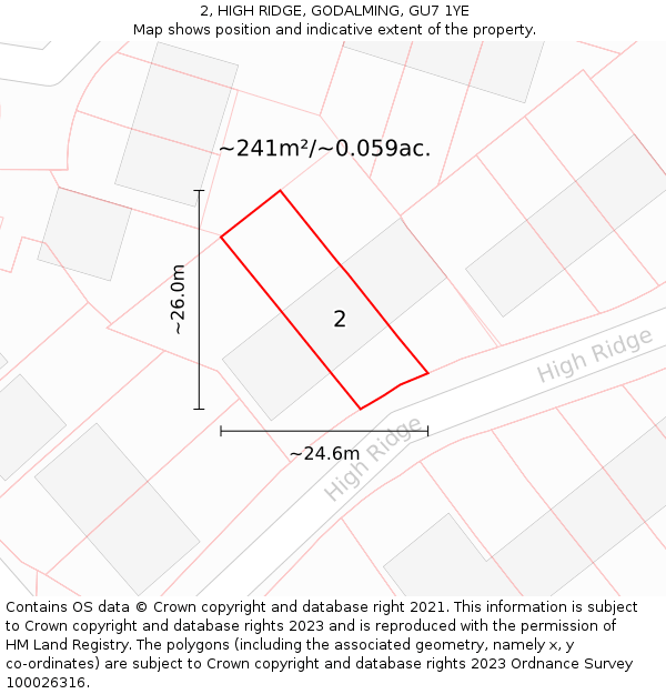 2, HIGH RIDGE, GODALMING, GU7 1YE: Plot and title map