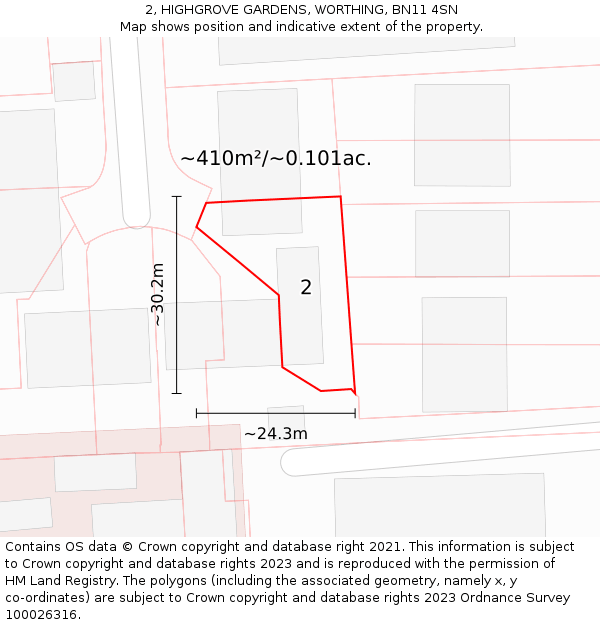 2, HIGHGROVE GARDENS, WORTHING, BN11 4SN: Plot and title map